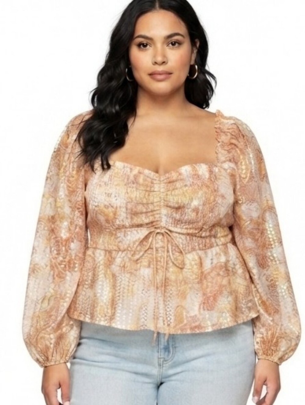 NWT Arula Paisley Metallic  Peplum Top